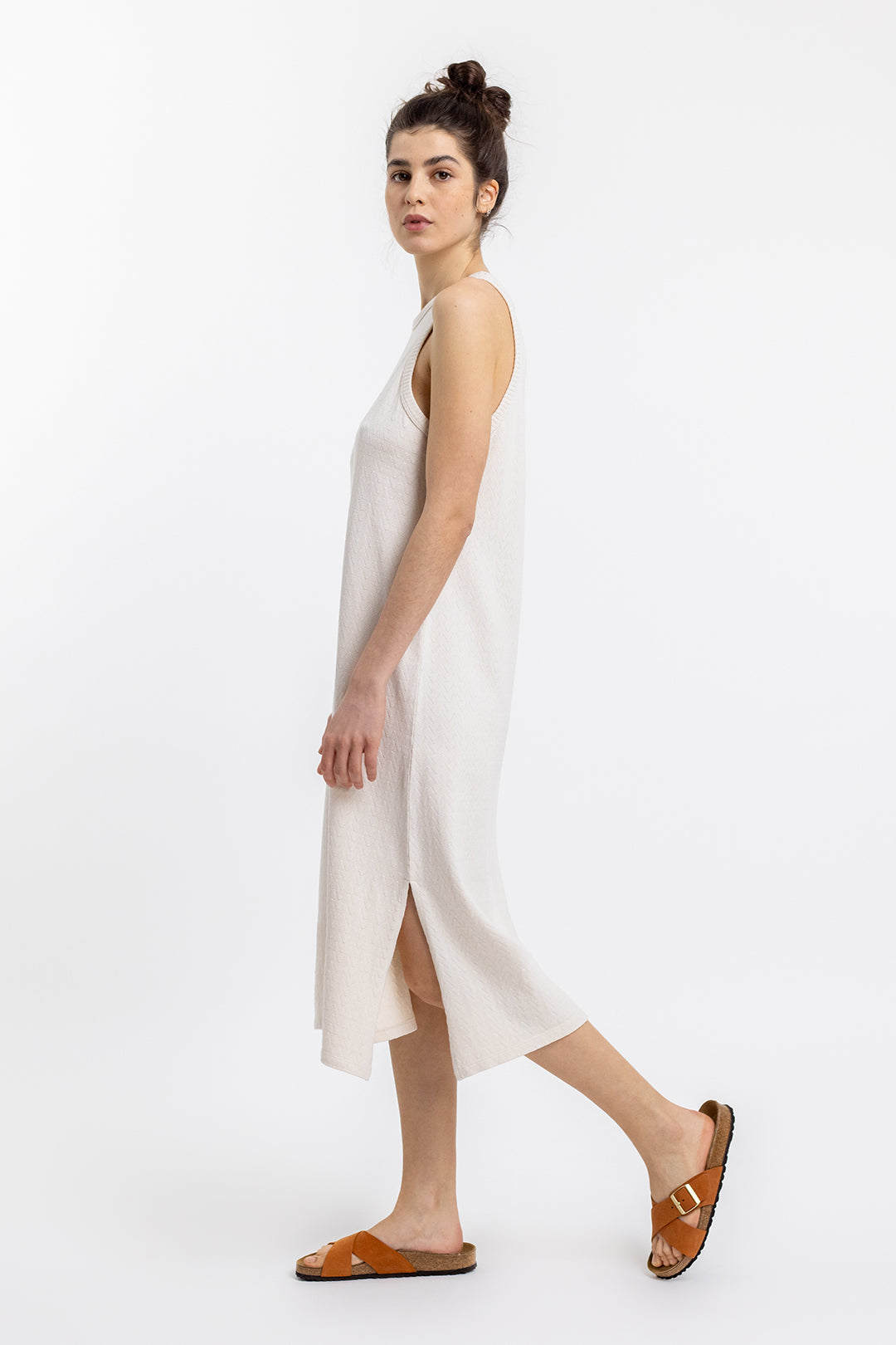 Robe longue écrue en maille de coton bio - knit summer off-white