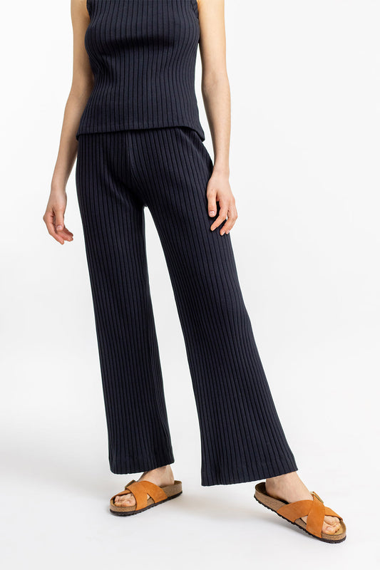 Pantalon côtelé noir en coton bio - ribbed lounge pant black