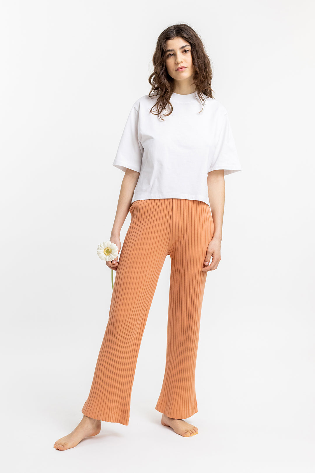 Pantalon côtelé orange en coton bio - ribbed lounge pant melon