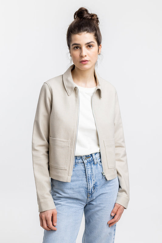 Veste zippée beige à motif en coton bio - boxy jacket sand check