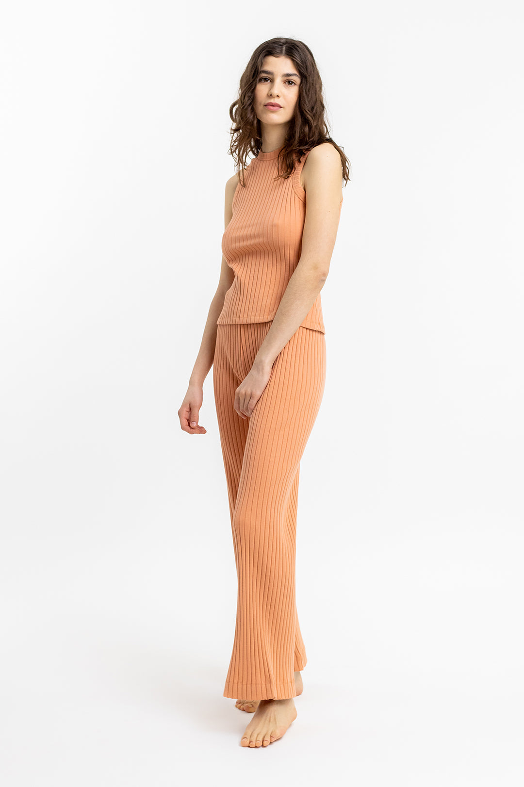 Pantalon côtelé orange en coton bio - ribbed lounge pant melon