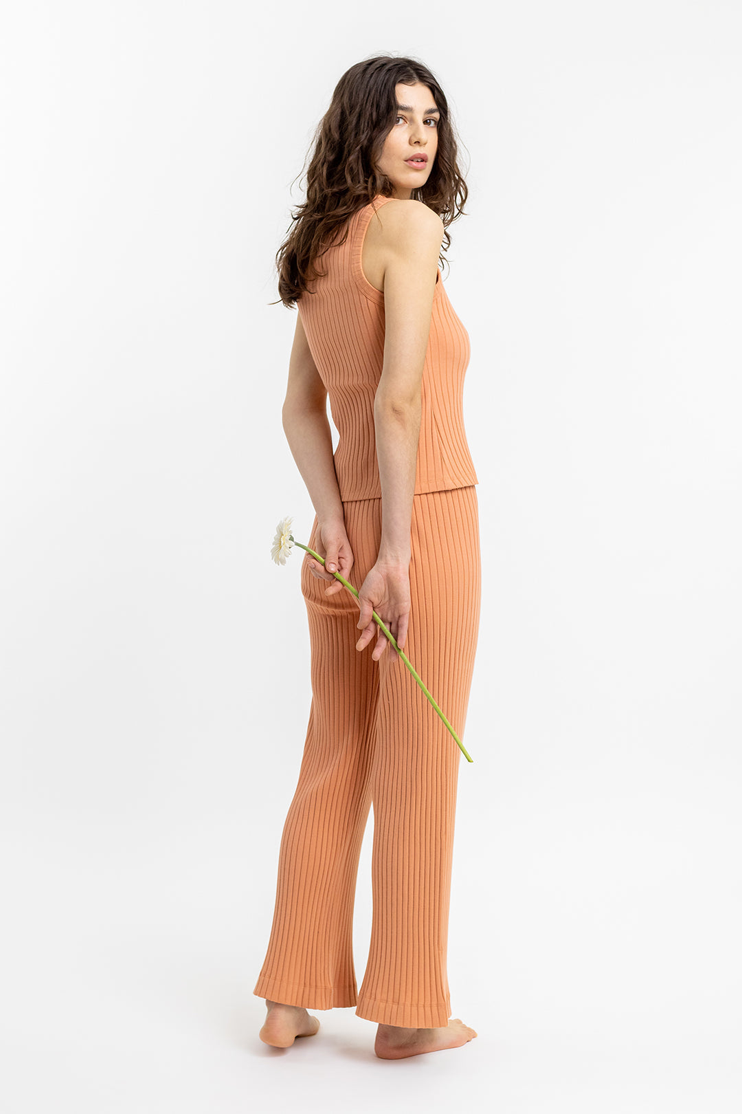 Débardeur orange côtelé en coton bio - ribbed singlet melon
