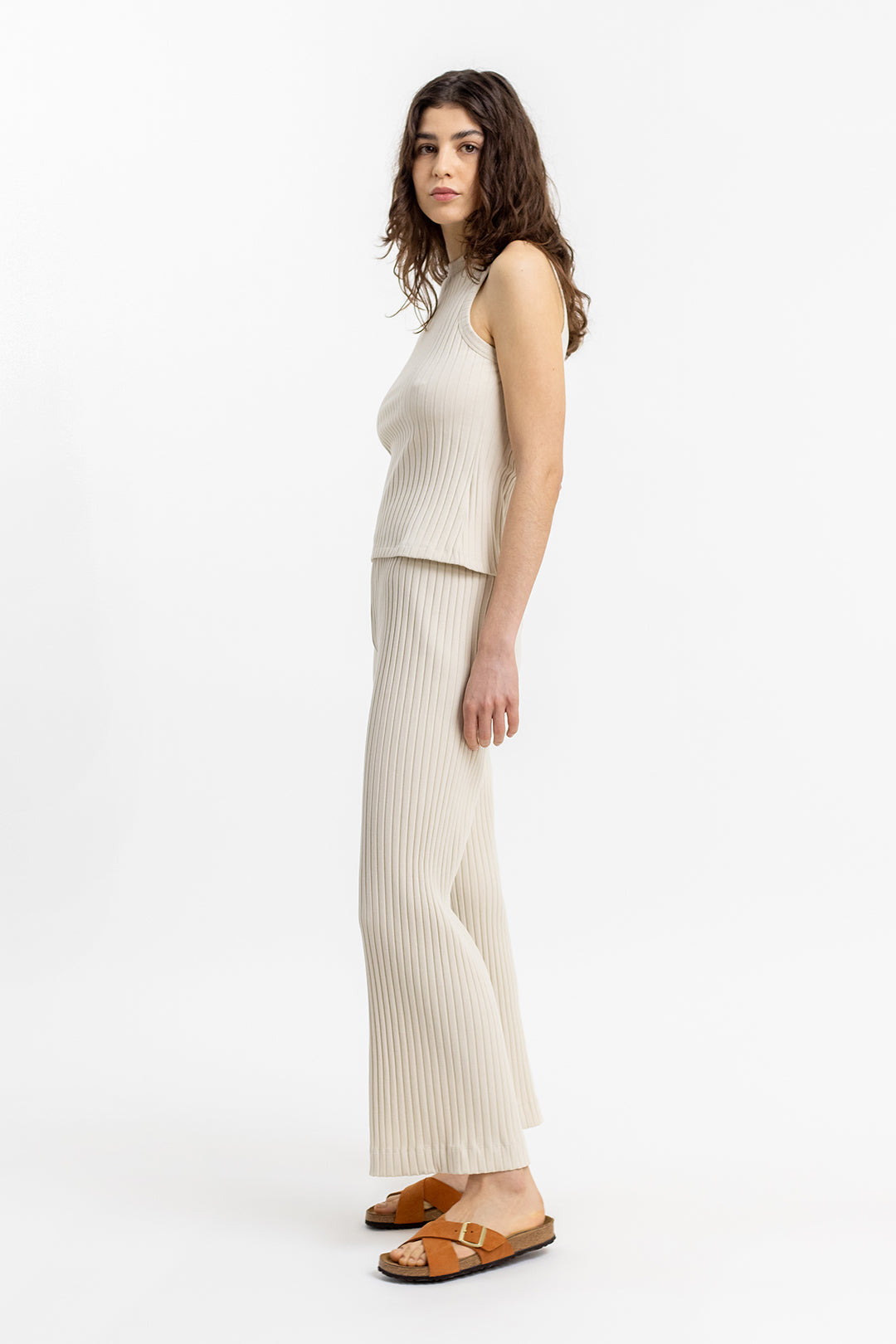 Pantalon côtelé beige en coton bio - ribbed lounge pant summer sand