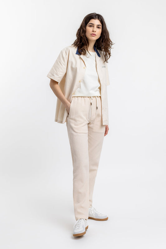 Pantalon beige texturé en coton bio - relaxed pant sand