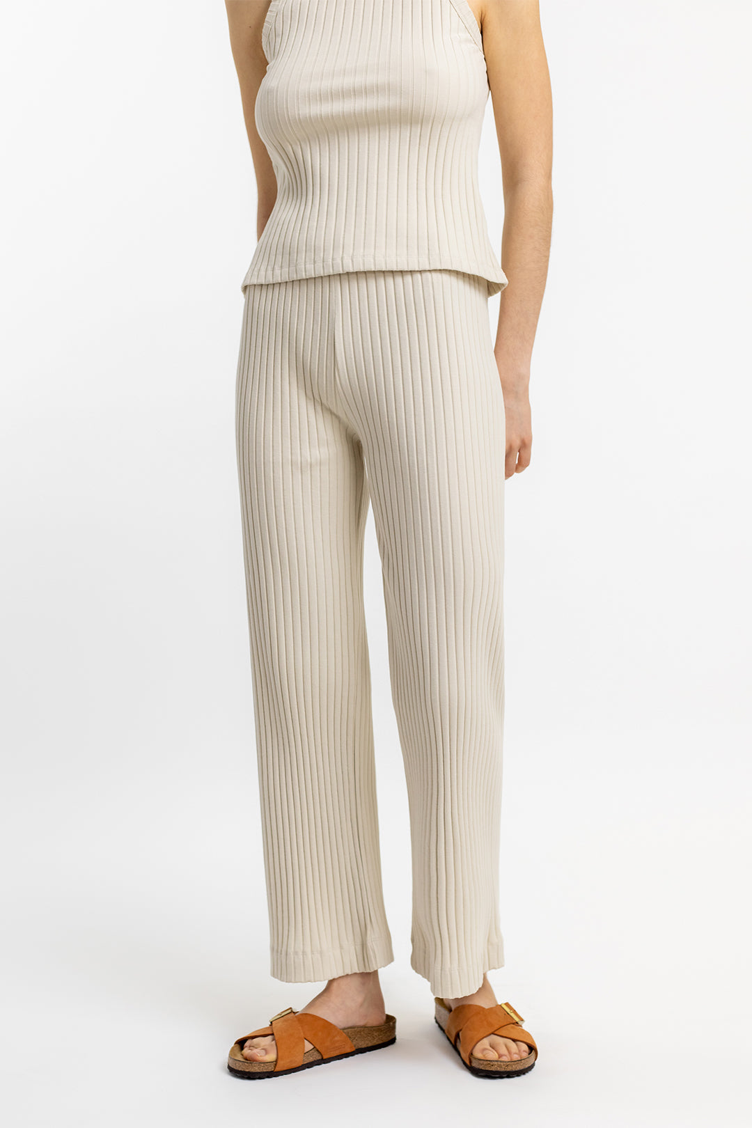 Pantalon côtelé beige en coton bio - ribbed lounge pant summer sand