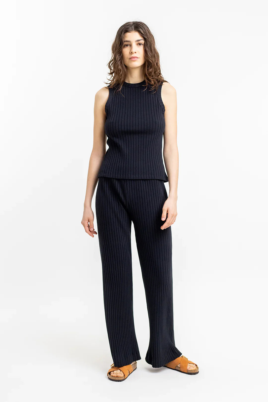 Pantalon côtelé noir en coton bio - ribbed lounge pant black