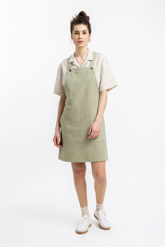 Robe salopette verte en coton bio - dungaree dress green check