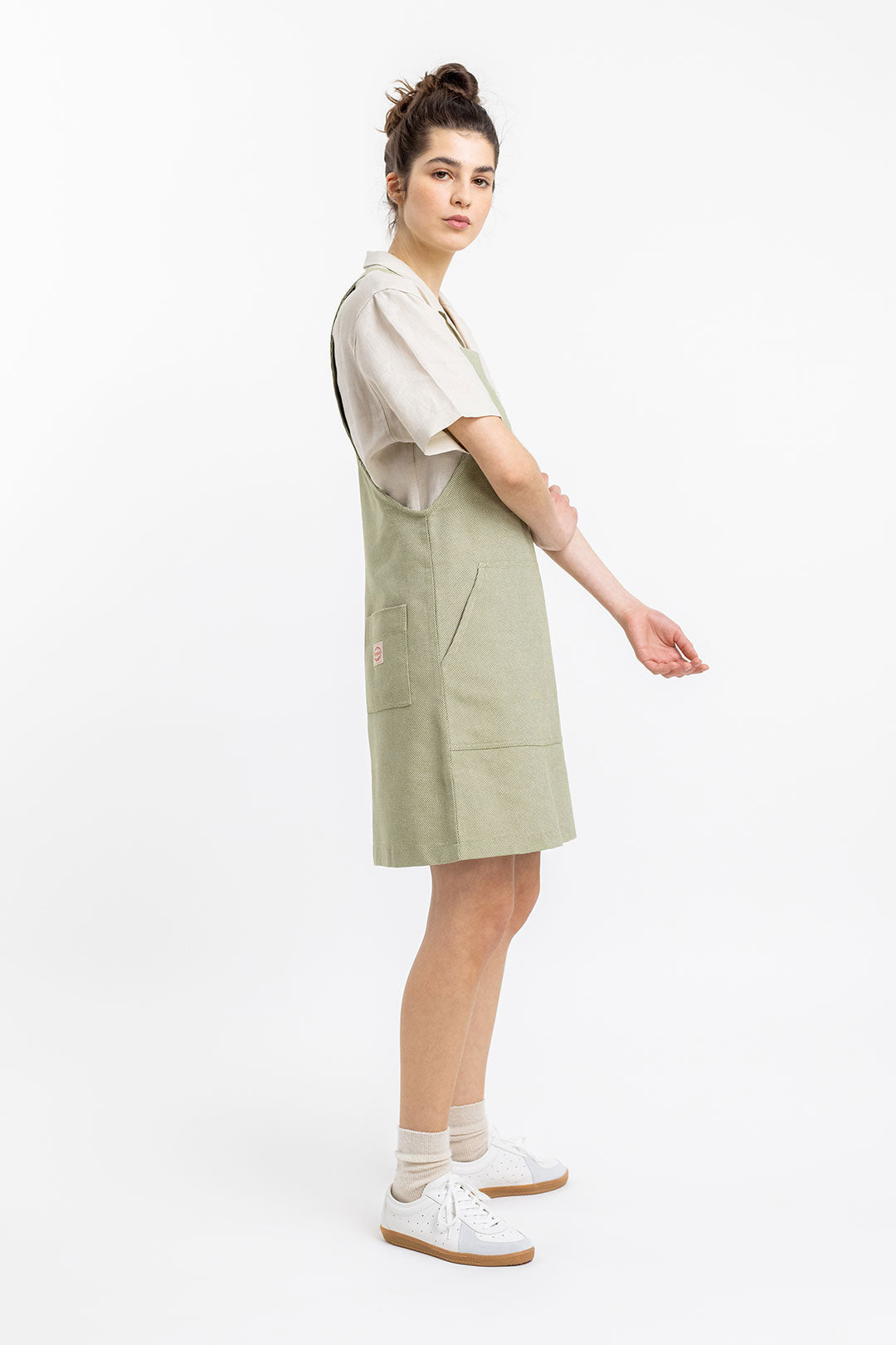 Robe salopette verte en coton bio - dungaree dress green check