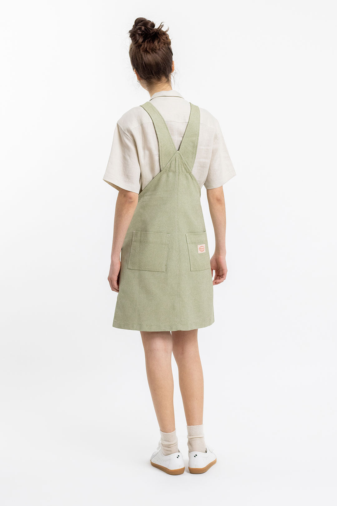 Robe salopette verte en coton bio - dungaree dress green check