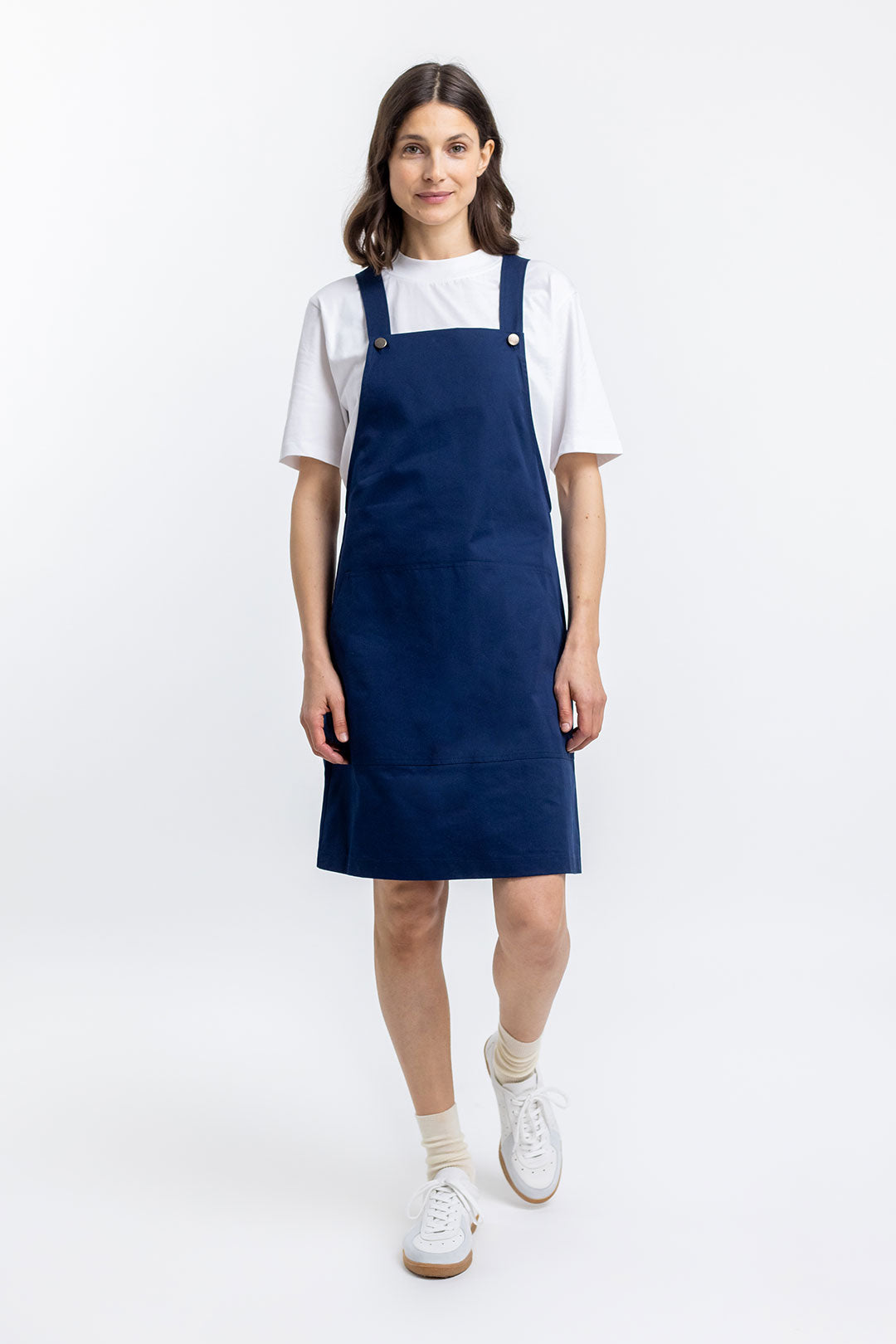 Robe salopette marine en coton bio - dungaree dress navy