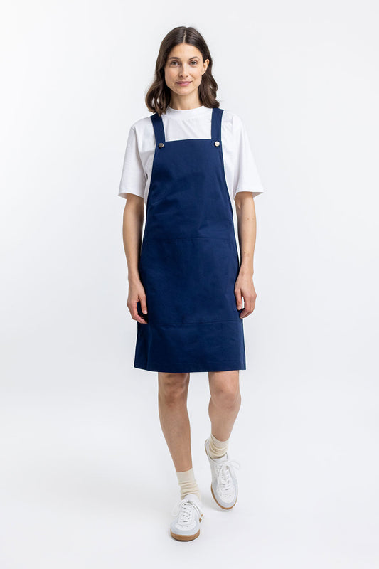 Robe salopette marine en coton bio - dungaree dress navy