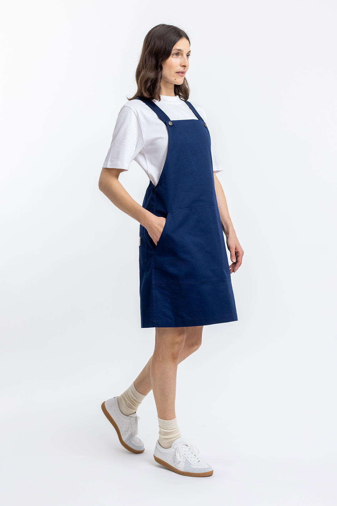 Robe salopette marine en coton bio - dungaree dress navy