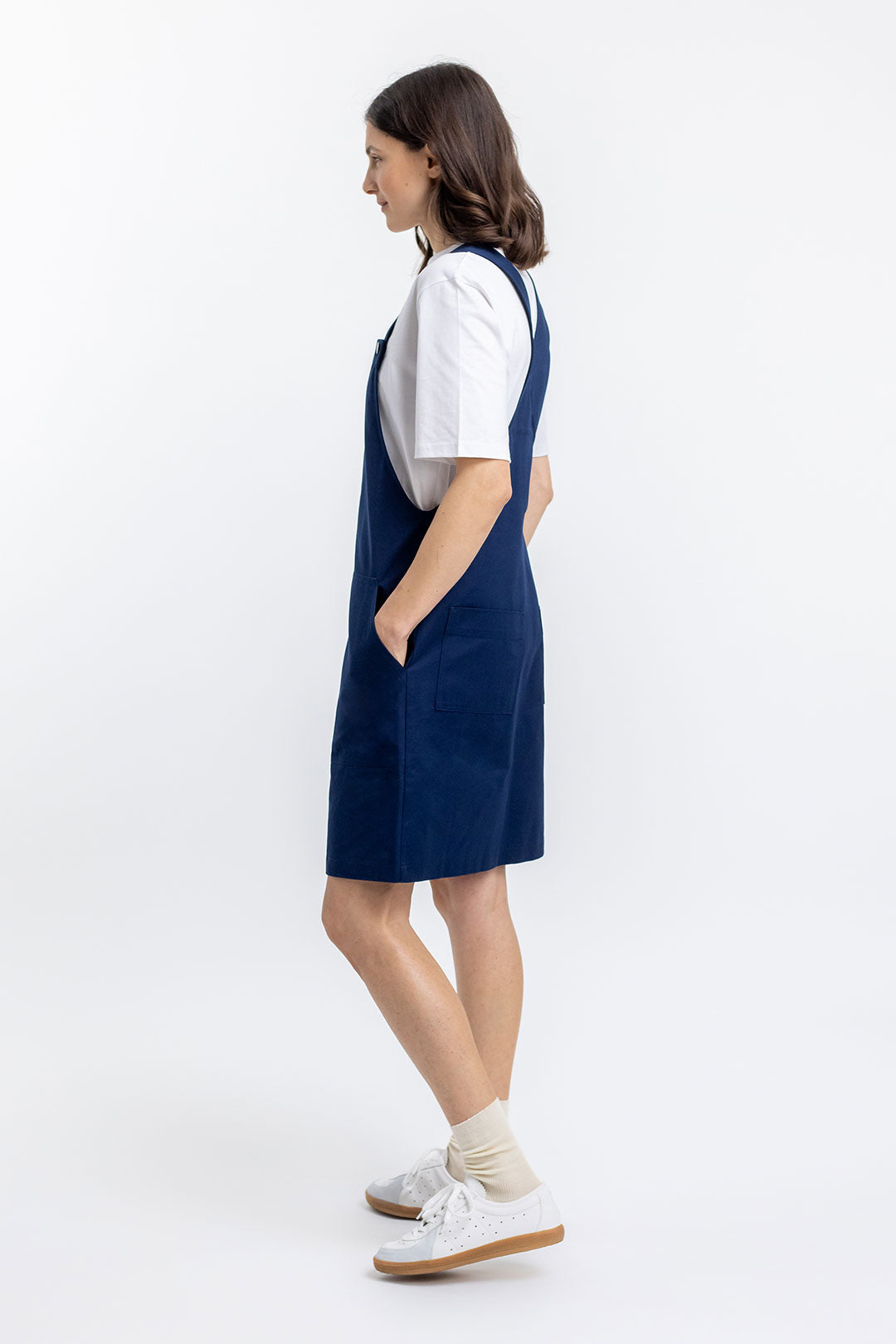 Robe salopette marine en coton bio - dungaree dress navy