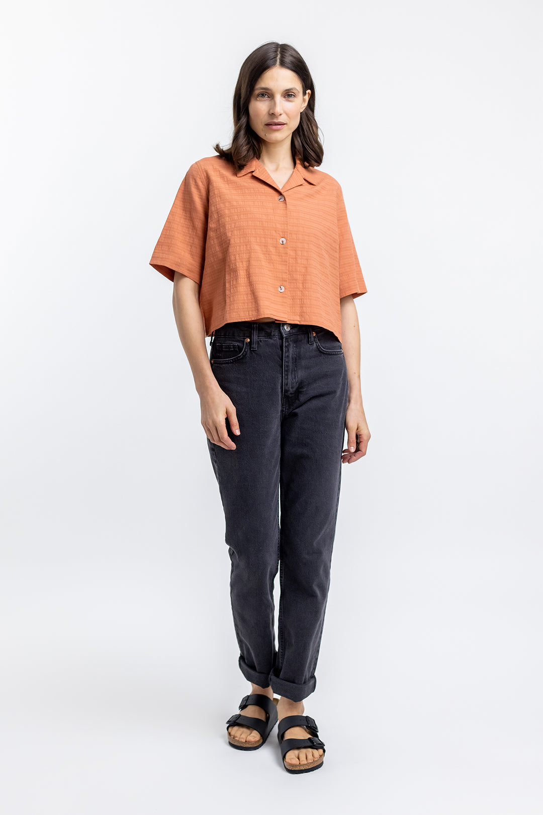 Chemiser court orange en coton bio - cropped bowling melon