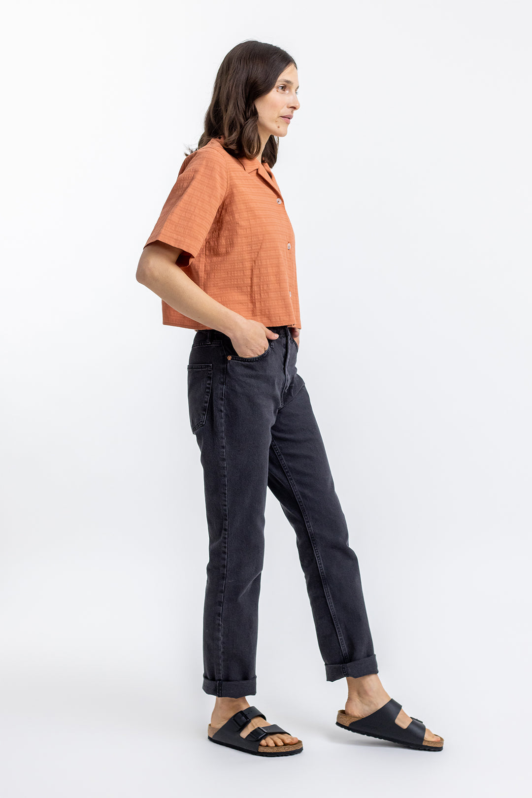Chemiser court orange en coton bio - cropped bowling melon
