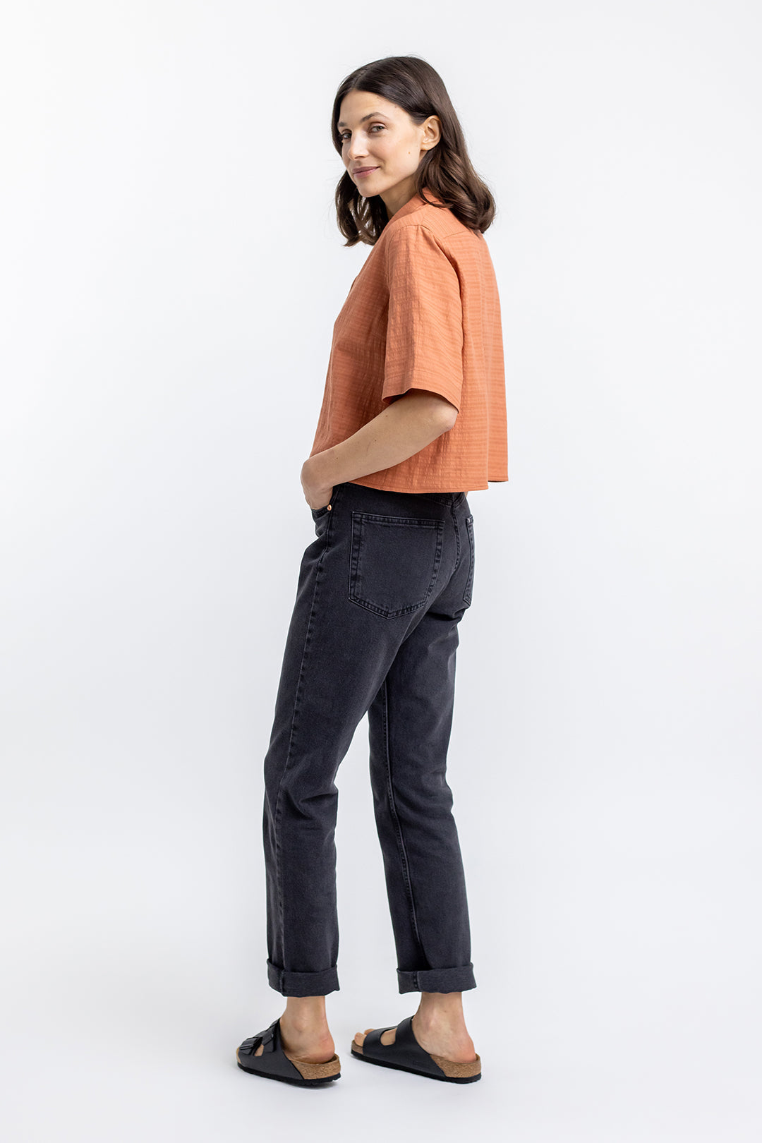 Chemiser court orange en coton bio - cropped bowling melon