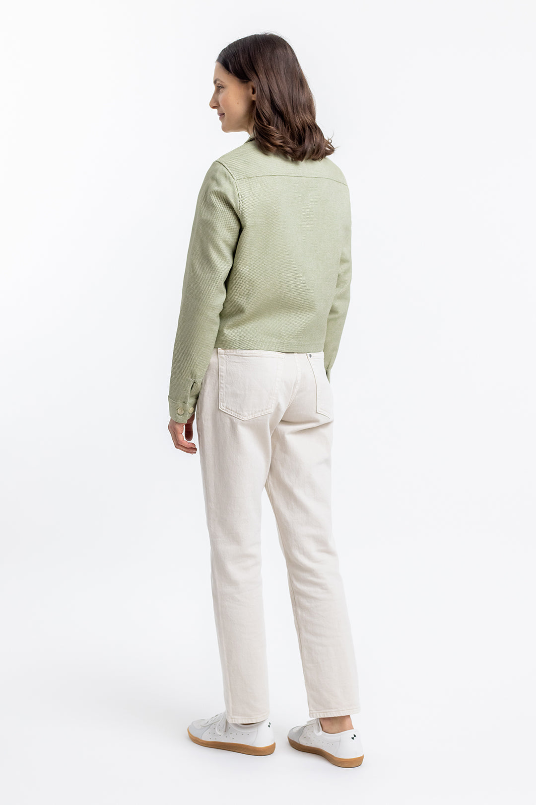 Veste zippée verte à motif en coton bio - boxy jacket green check