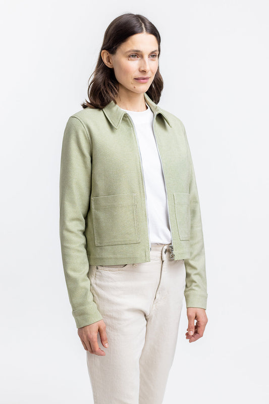 Veste zippée verte à motif en coton bio - boxy jacket green check