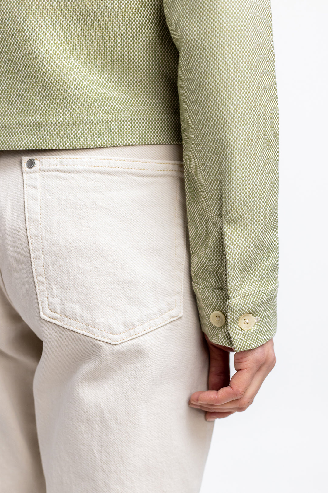 Veste zippée verte à motif en coton bio - boxy jacket green check