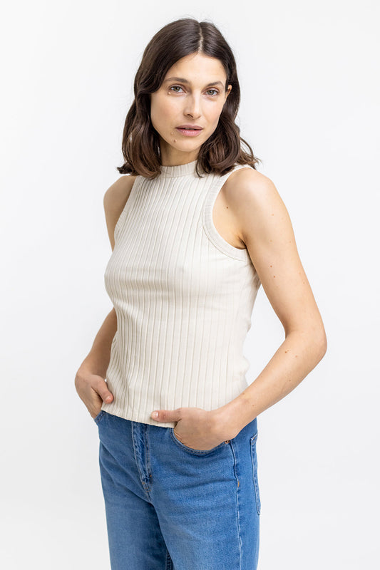 Débardeur beige côtelé en coton bio - ribbed singlet sand