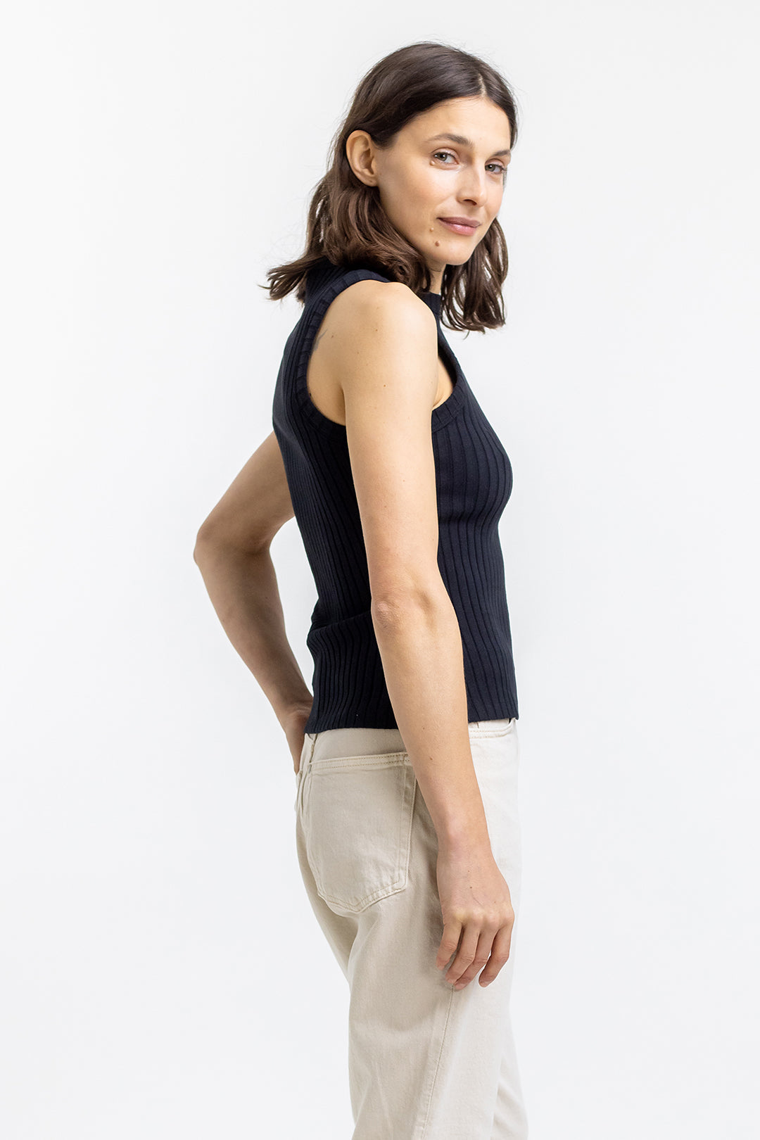 Débardeur noir côtelé en coton bio - ribbed singlet black