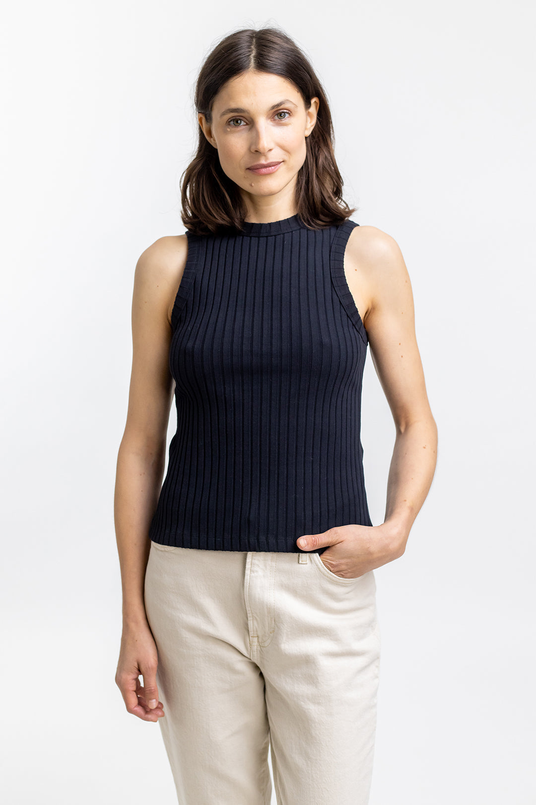 Débardeur noir côtelé en coton bio - ribbed singlet black