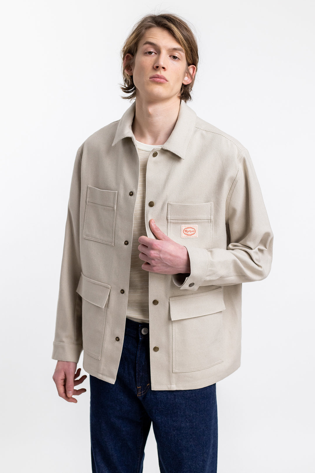 Veste beige à motif en coton bio - light overjacket sand check