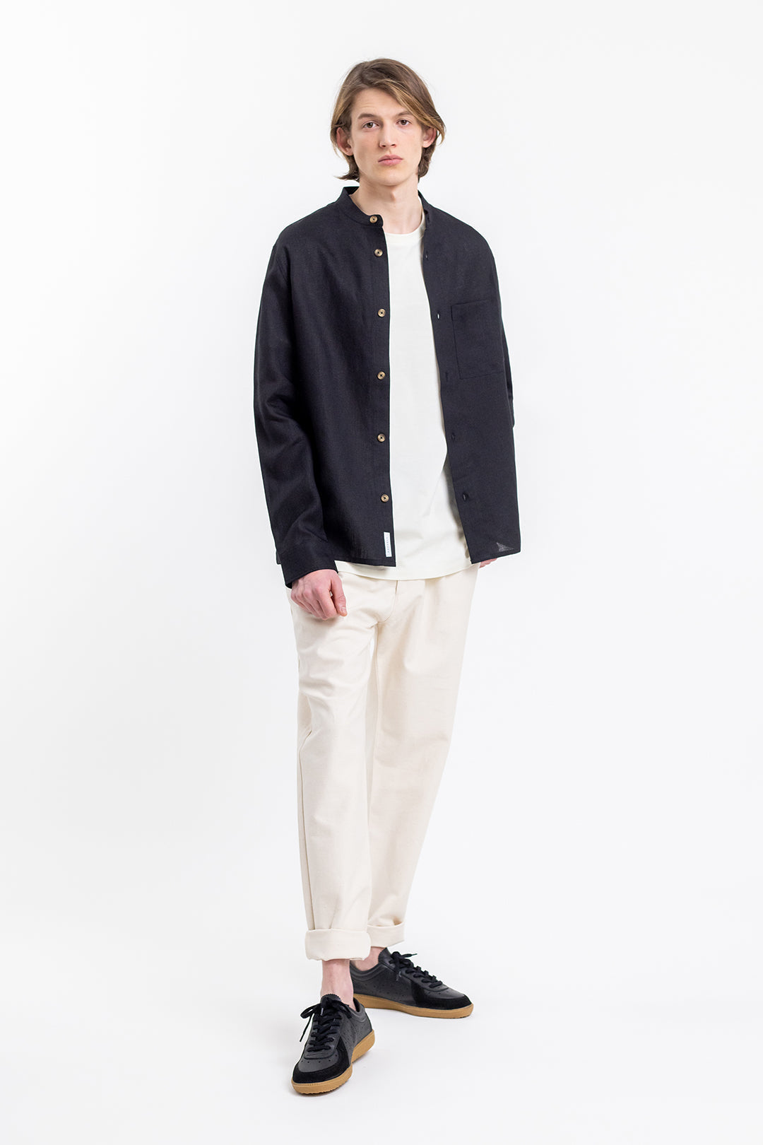 Chemise mao noire en lin - mandarin shirt black linen