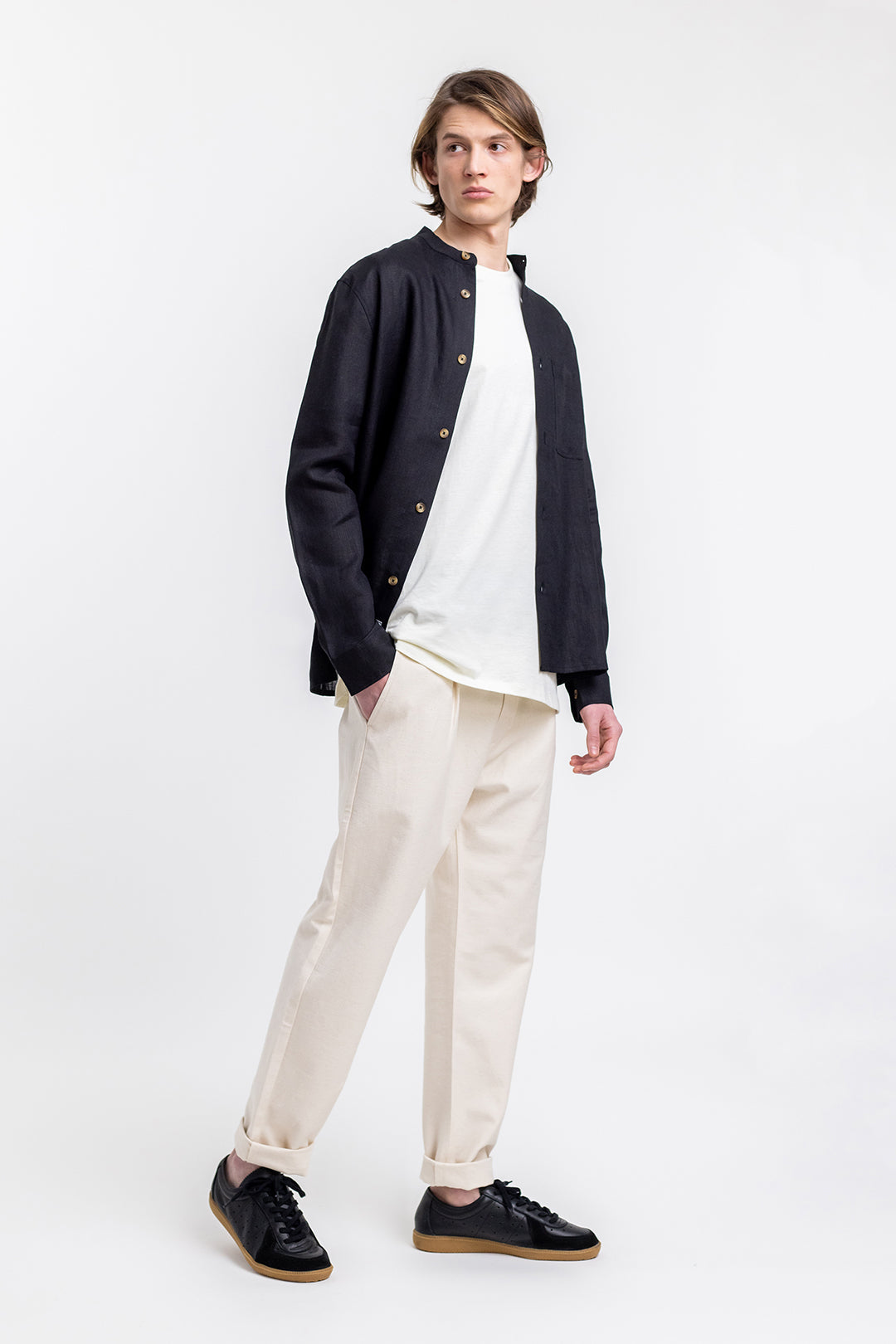 Chemise mao noire en lin - mandarin shirt black linen