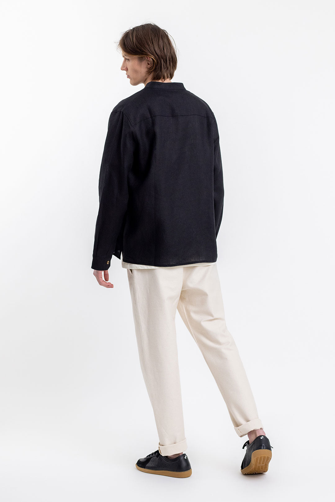 Chemise mao noire en lin - mandarin shirt black linen