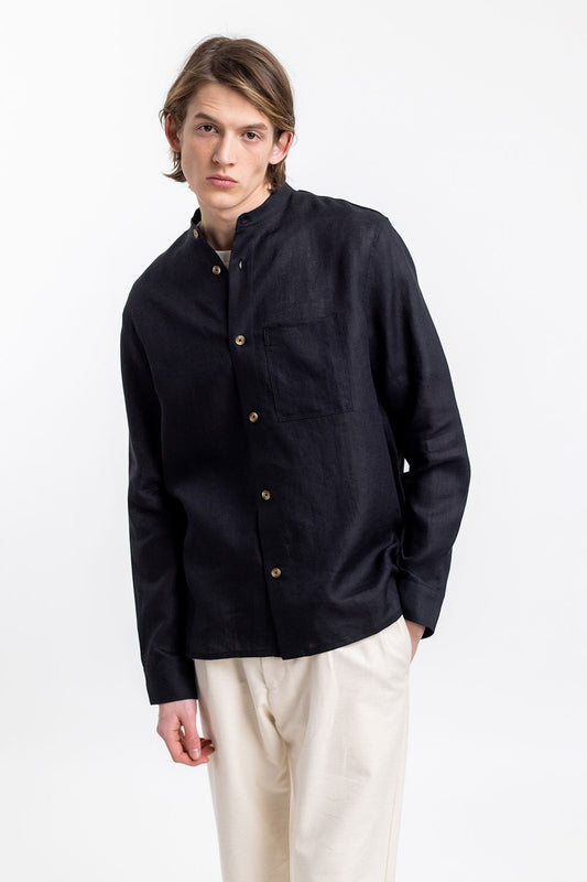 Chemise mao noire en lin - mandarin shirt black linen
