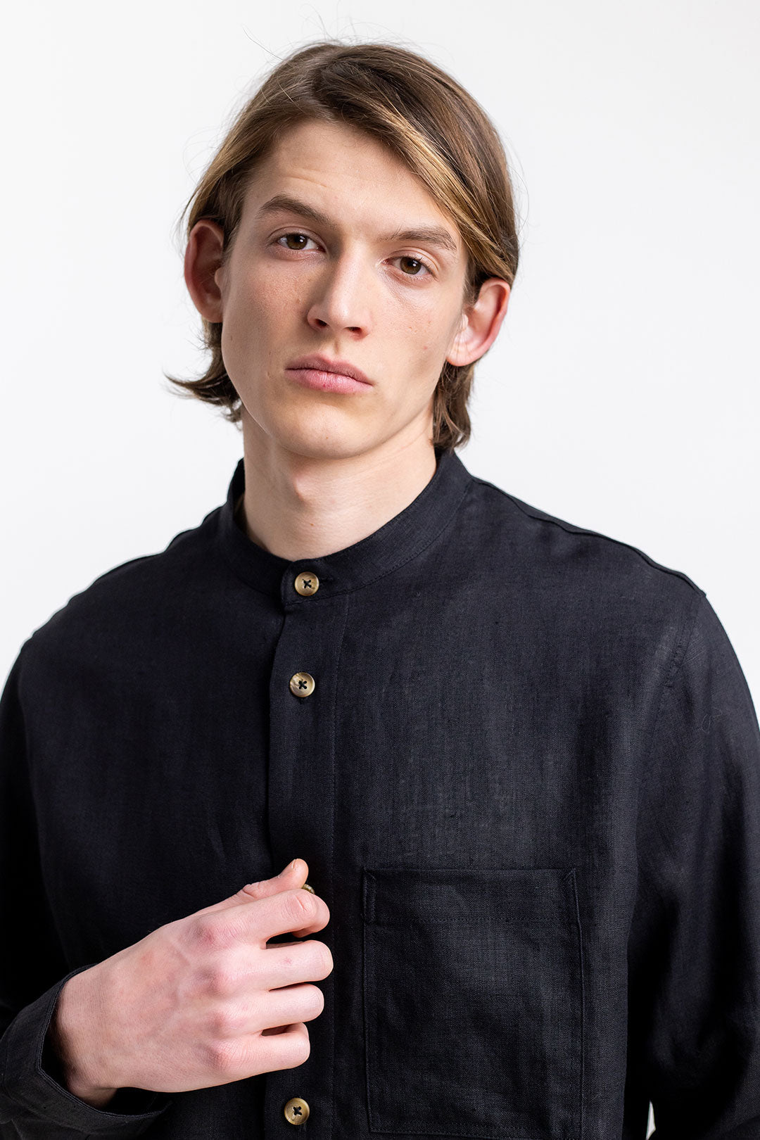 Chemise mao noire en lin - mandarin shirt black linen
