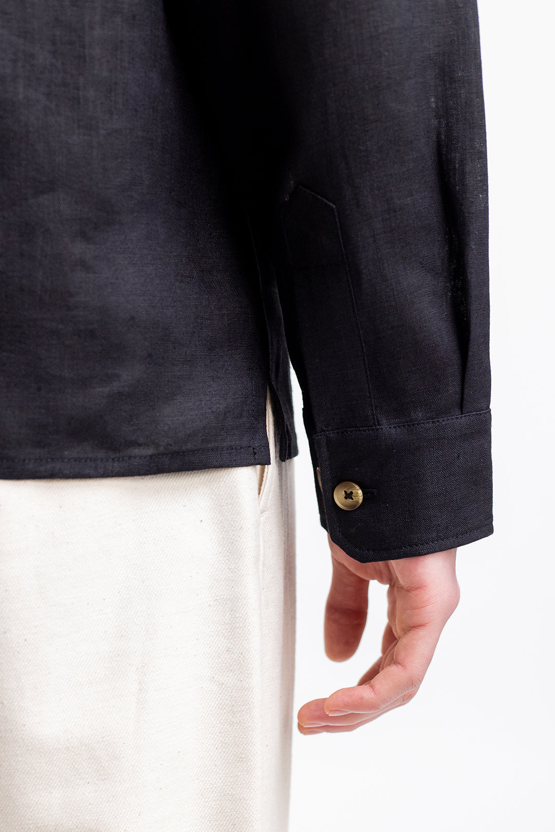 Chemise mao noire en lin - mandarin shirt black linen