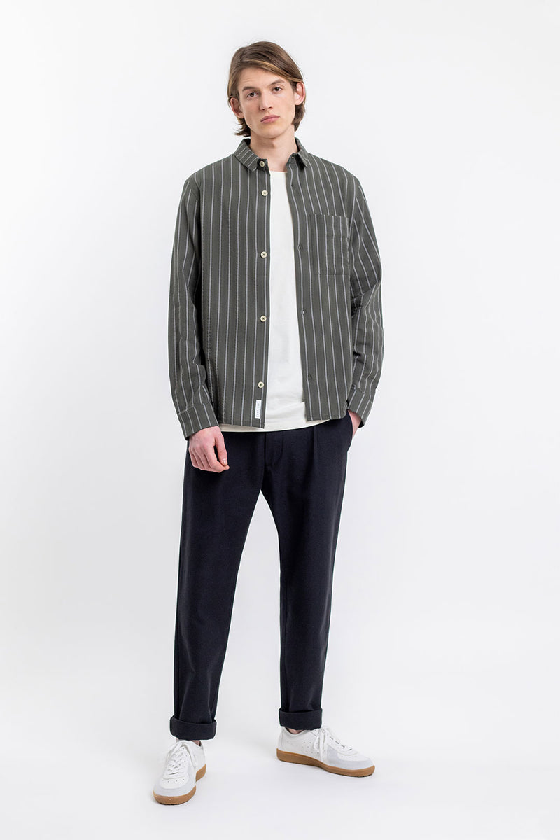 Chemise rayée en coton bio | Vert olive "square shirt olive stripe"
