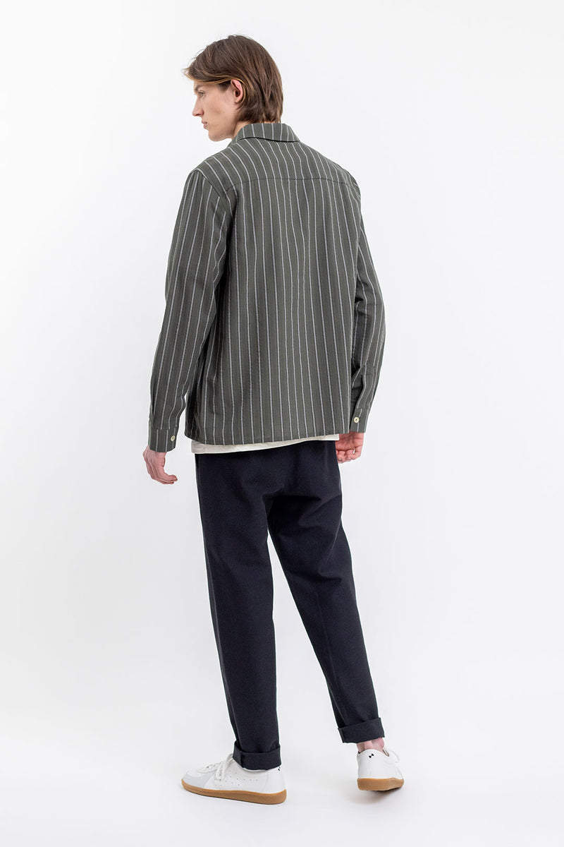 Chemise rayée en coton bio | Vert olive "square shirt olive stripe"