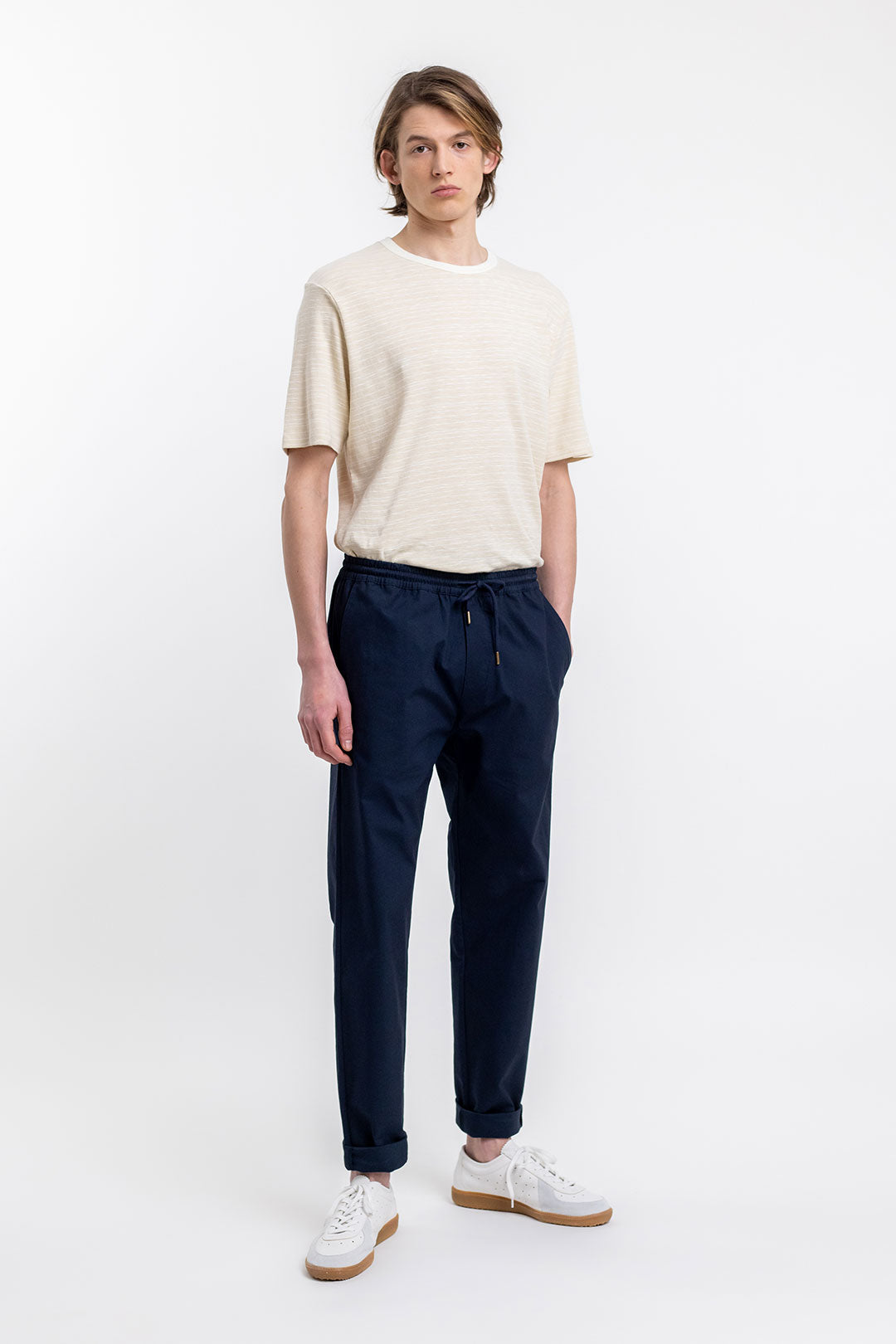 Pantalon marine texturé en coton bio - relaxed pant navy