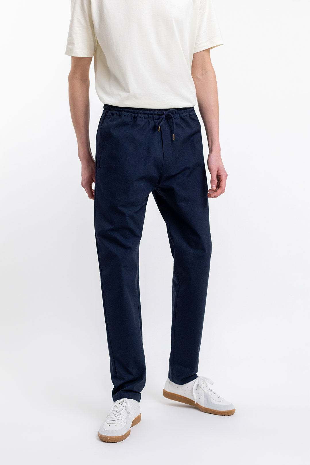 Pantalon marine texturé en coton bio - relaxed pant navy