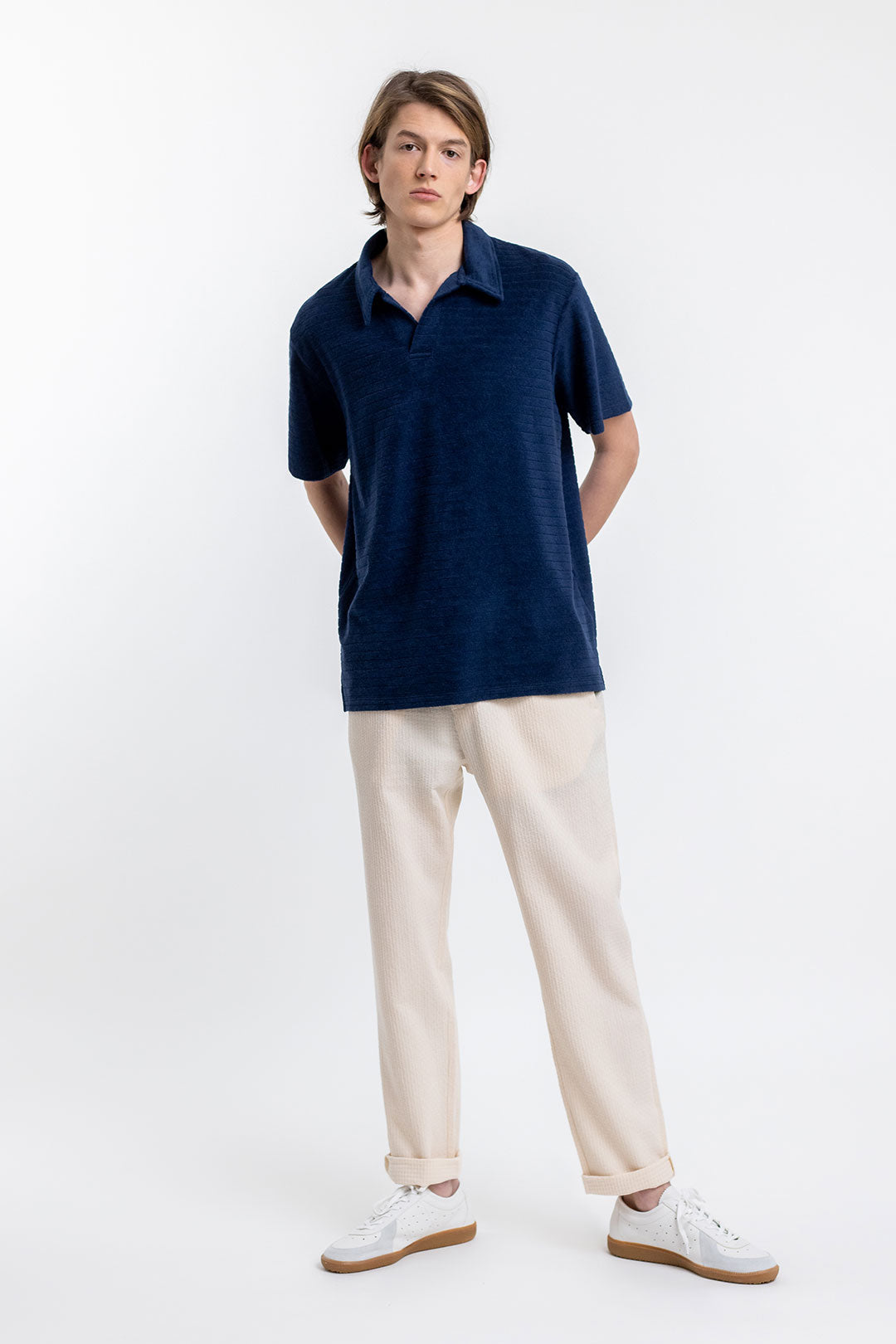 Polo marine éponge en coton bio - terry cotton polo navy
