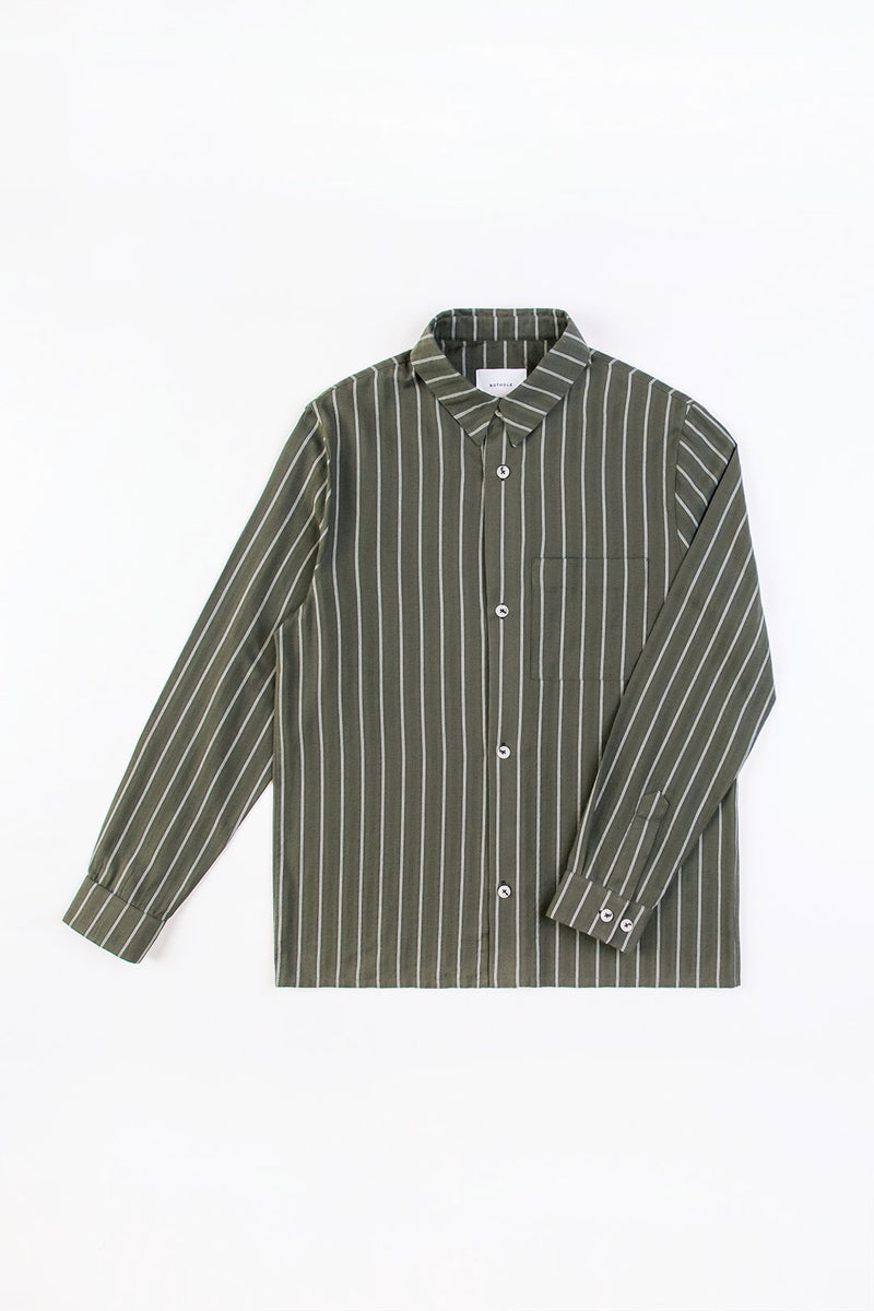 Chemise rayée en coton bio | Vert olive "square shirt olive stripe"