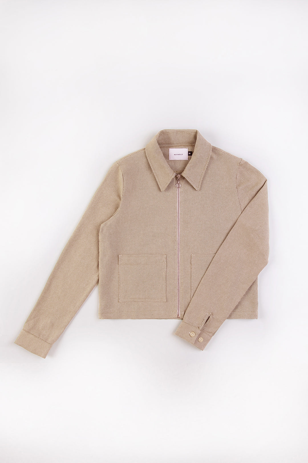 Veste zippée beige à motif en coton bio - boxy jacket sand check