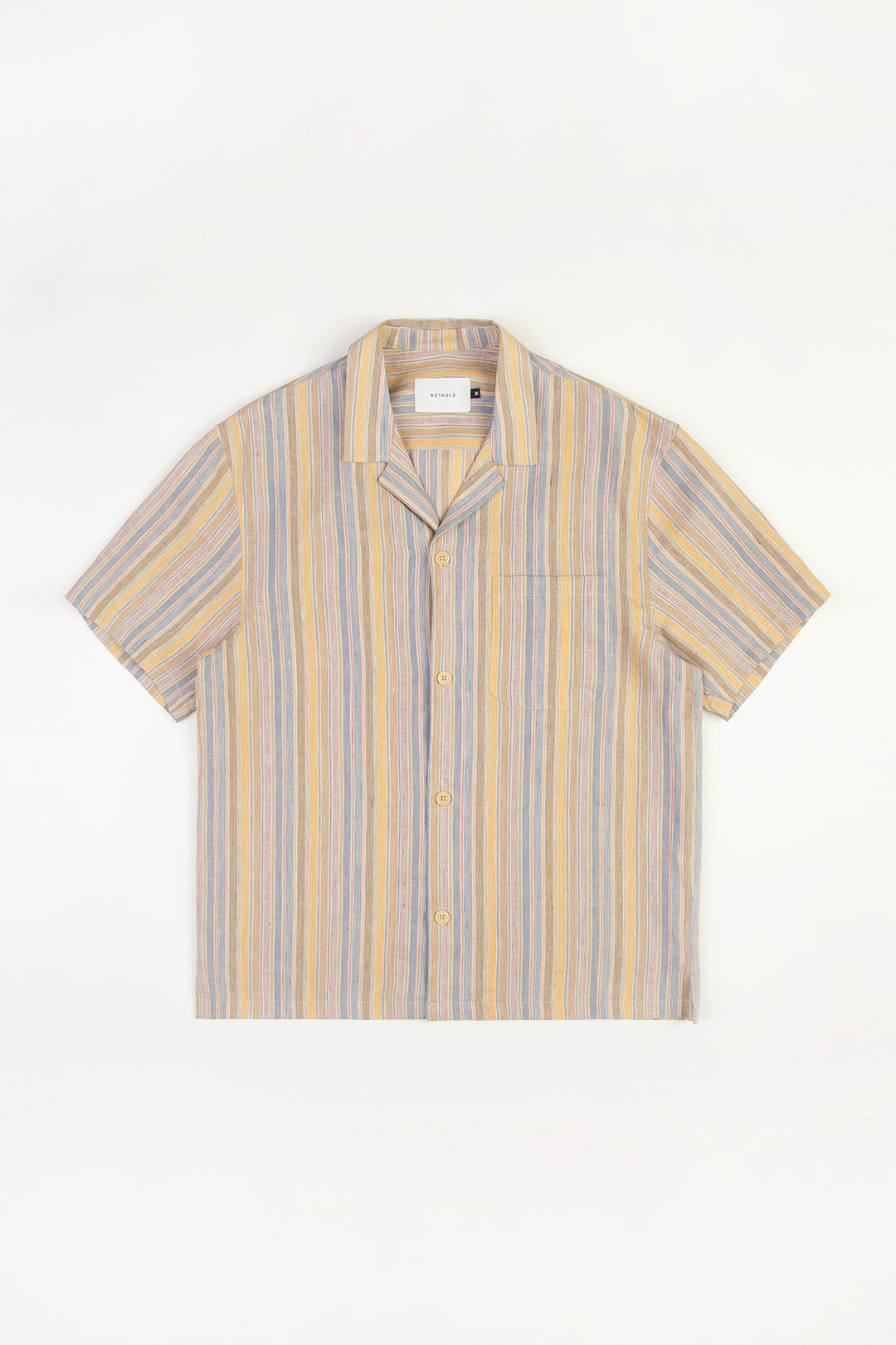 Chemise courte en coton bio et lin | multicolore "cropped bowling shirt multi stripe"