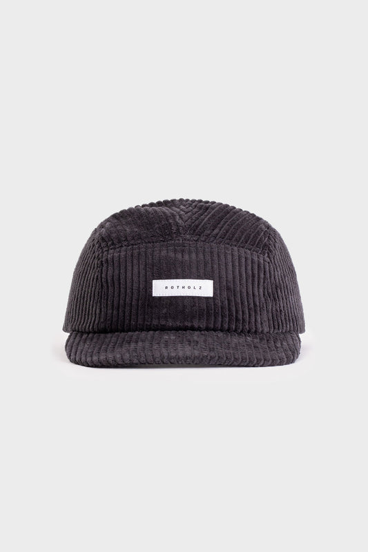 Casquette anthracite 5 panneaux en velours de coton bio - label corduroy 5 panel cap charcoal