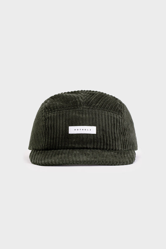Casquette olive 5 panneaux en velours de coton bio - label corduroy 5 panel cap olive