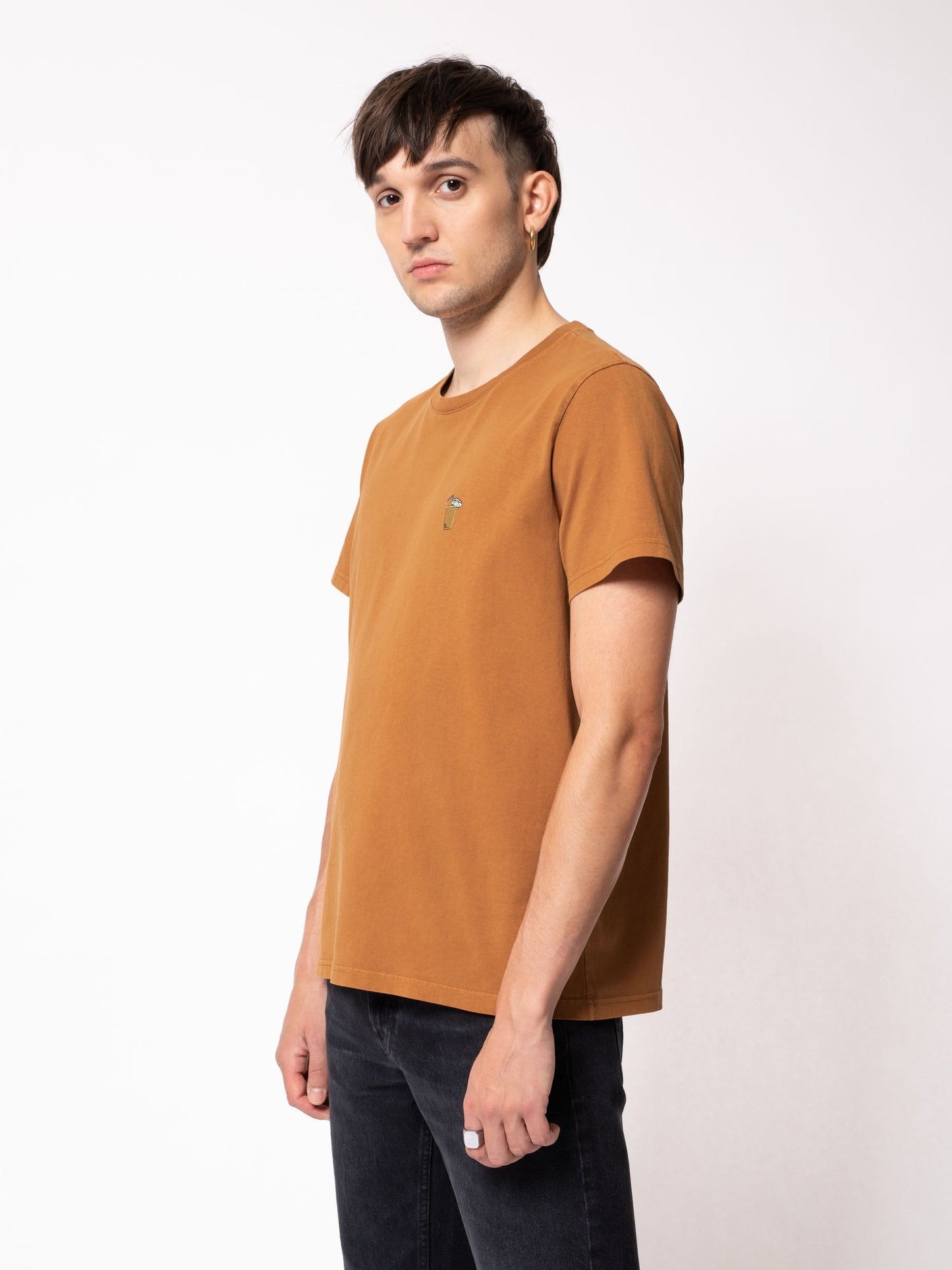 T-shirt orange broderie en coton bio - Roy Drink Burnt Orange