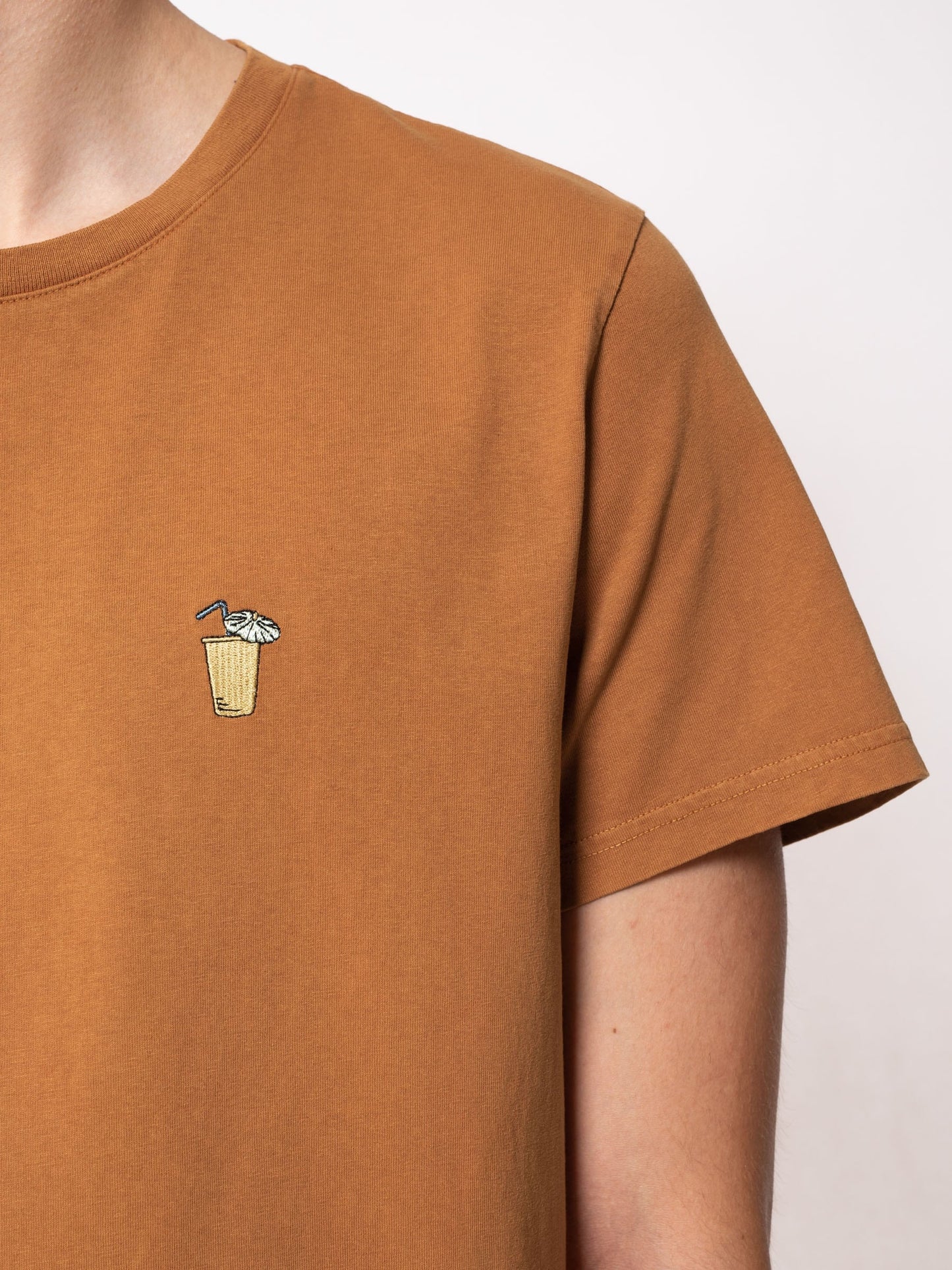 T-shirt orange broderie en coton bio - Roy Drink Burnt Orange