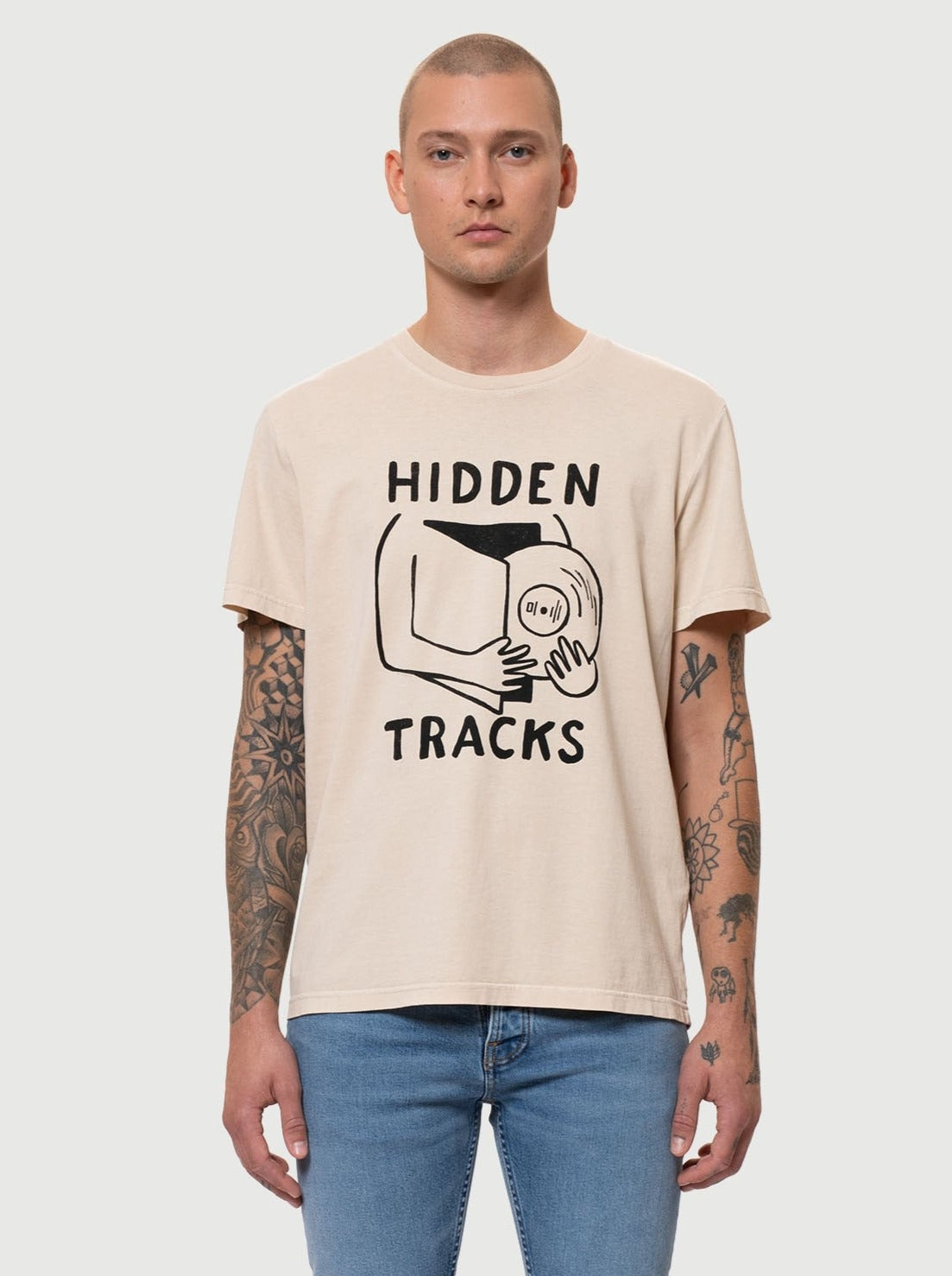 T-shirt manches longues avec imprimé en coton bio | écru "roy hidden tracks cream"