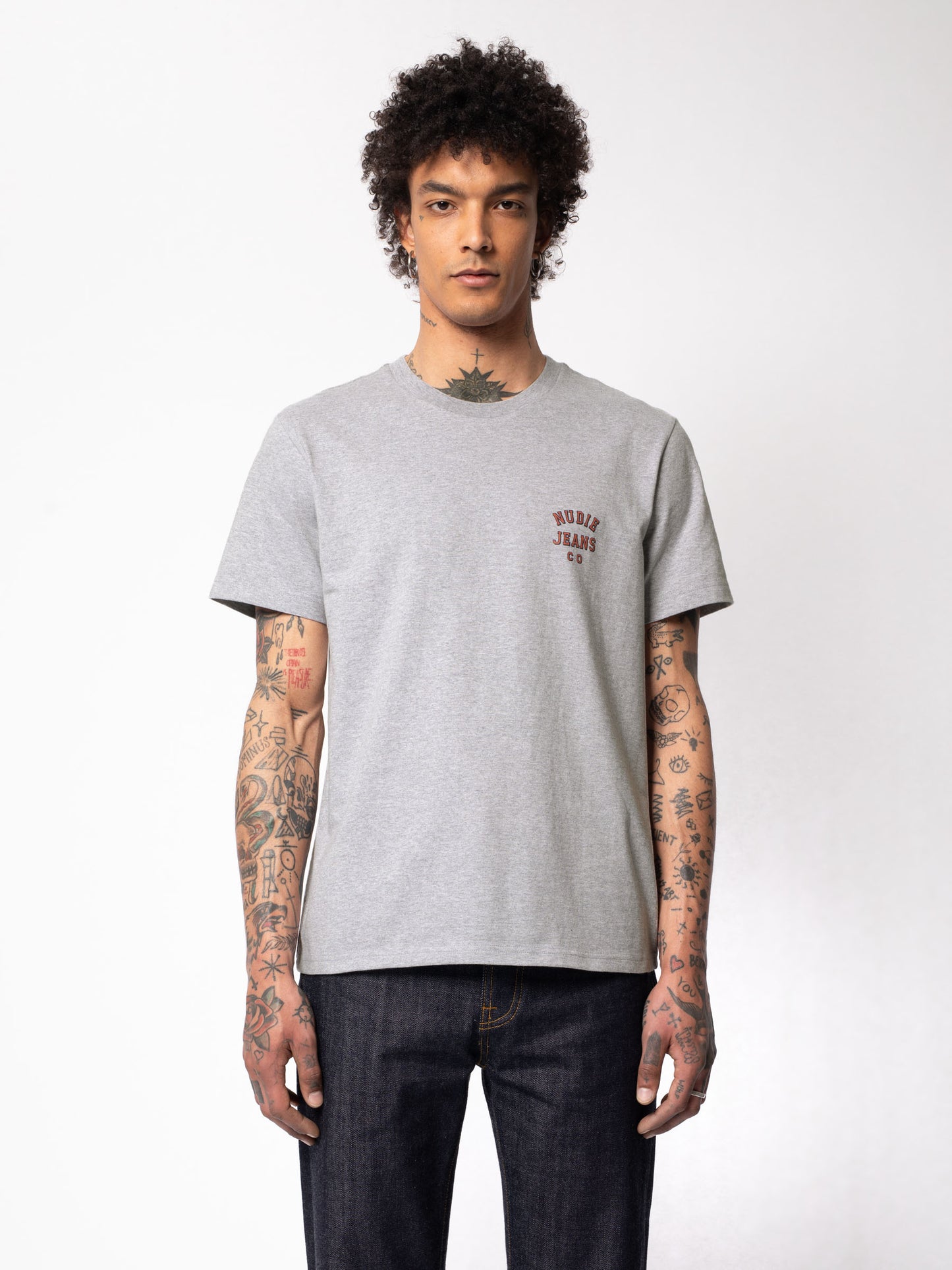 T-shirt gris en coton bio - Roy Logo Tee greymelange