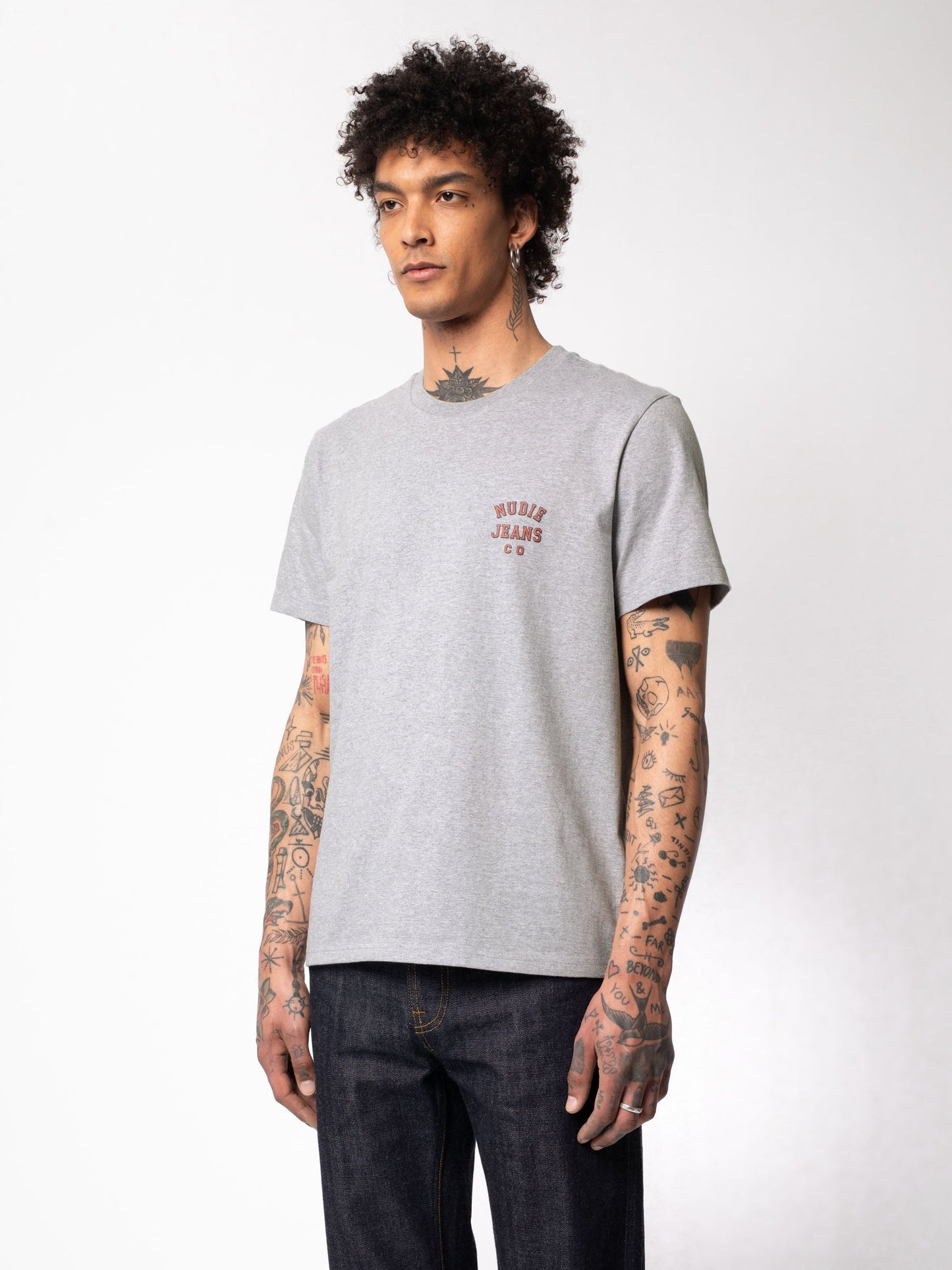 T-shirt gris en coton bio - Roy Logo Tee greymelange