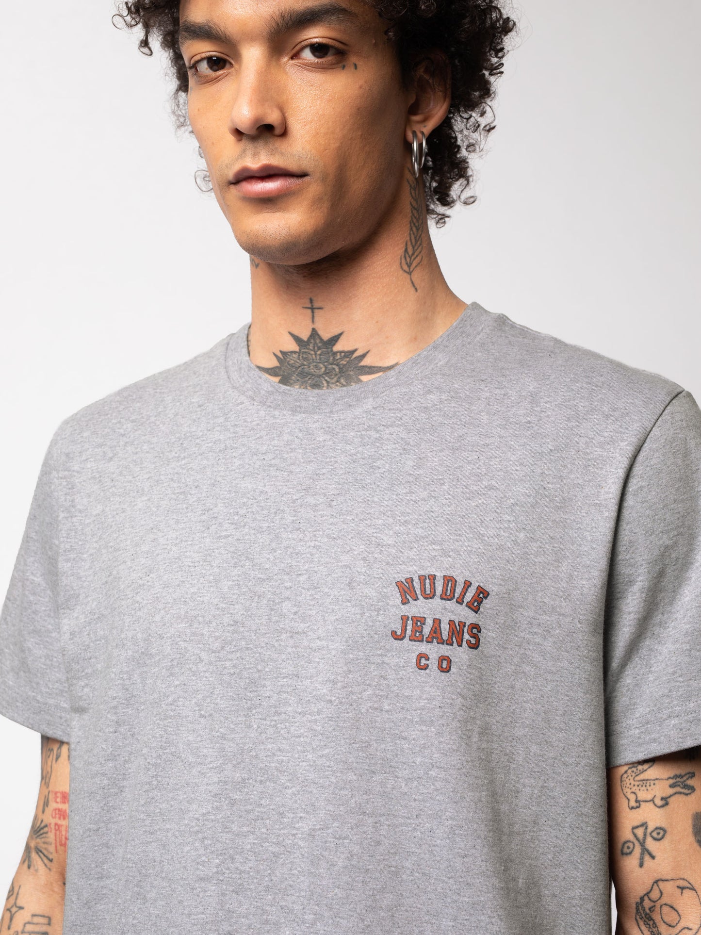 T-shirt gris en coton bio - Roy Logo Tee greymelange
