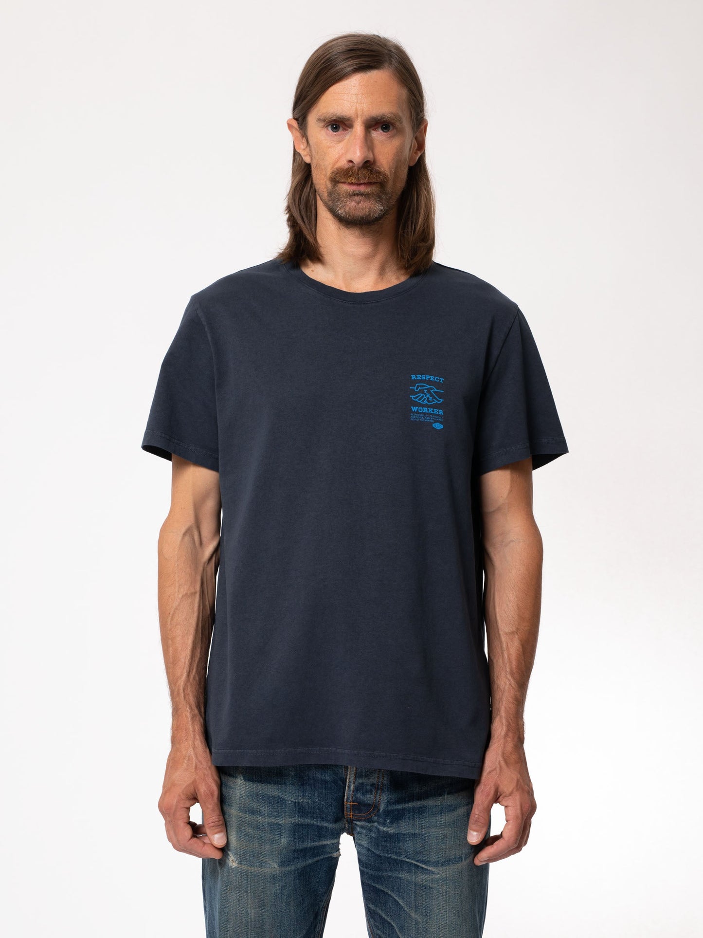 T-shirt bleu marine en coton bio - Roy Respect The Worker Navy